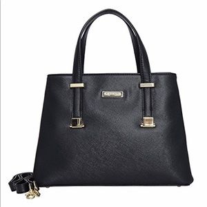 Tahari Black/Gold Metropolis Satchel Handbag